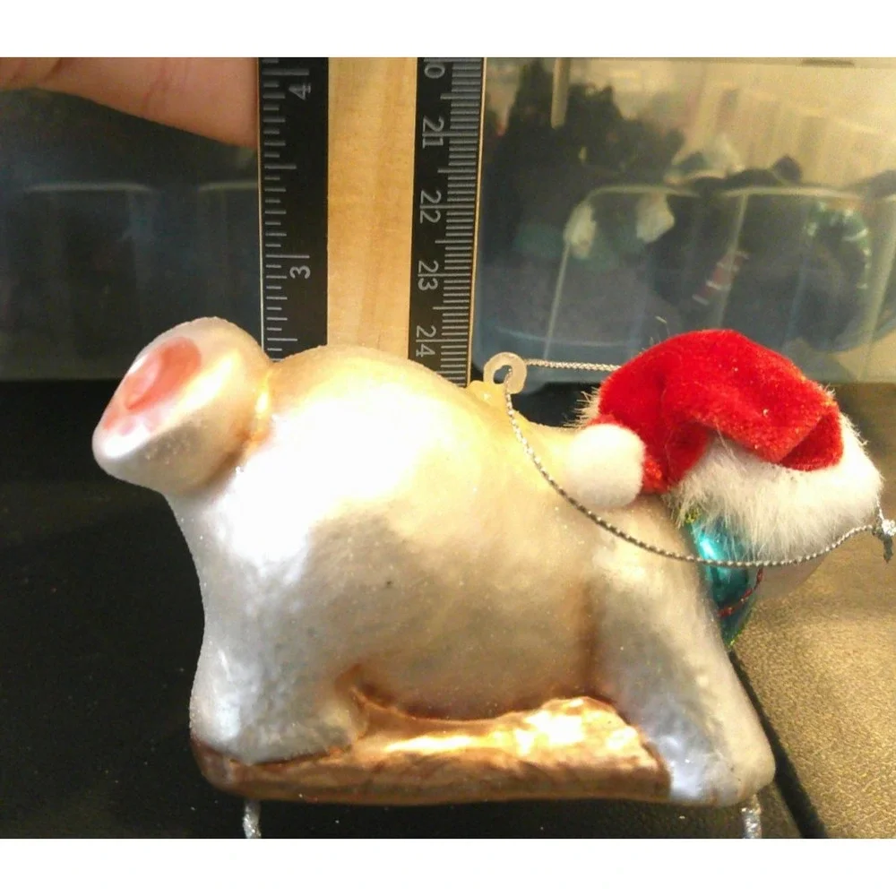 White‎ Polar Bear Blue Scarf Sledding Glass Christmas Tree Holiday Ornament